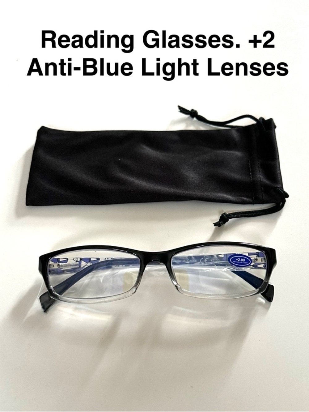 5/$15💥 Reading Glasses +2 Anti-Blue Light Drawstring Pouch